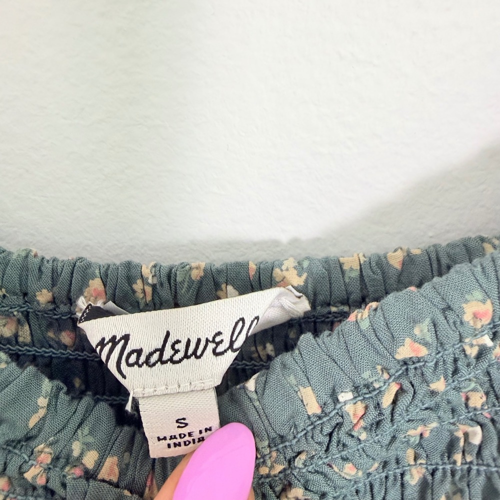 Madewell Tucker Tie Strap Mini Dress Green Floral‎ Smocked Tiered Small Summer - Picture 8 of 10